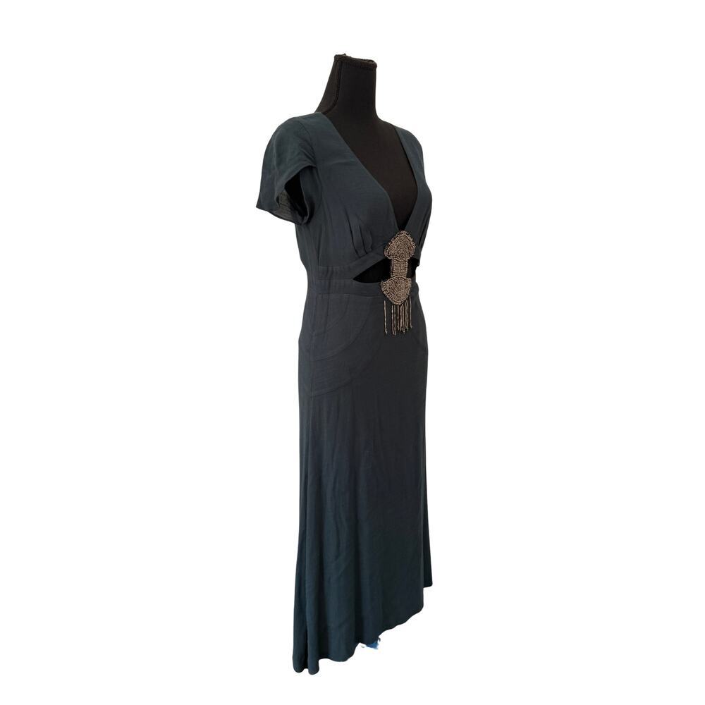 Free People Teal Beaded Cutout Midi Dress Size 4 Boho Empire Waist Festival - Picture 6 of 8